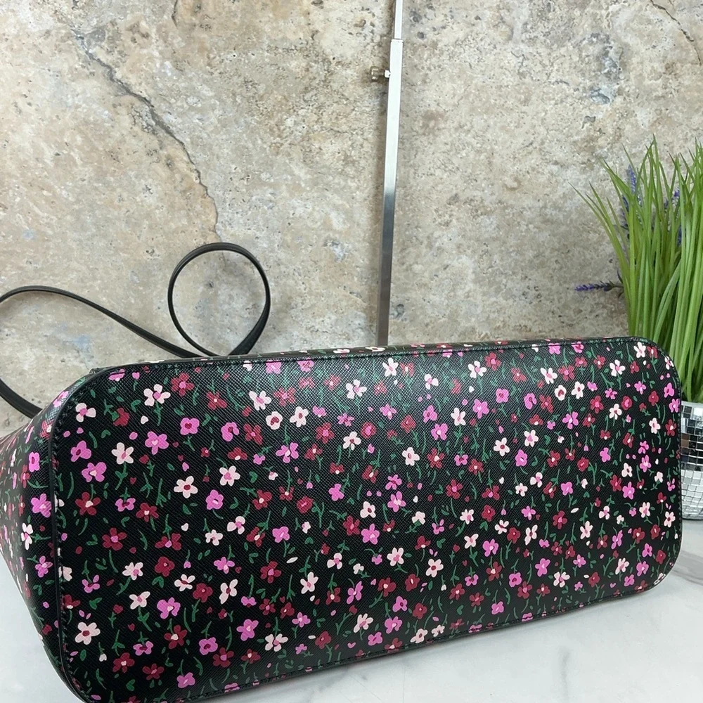 Kate Spade Schuyler Saffiano Floral Black Pink Tote Shoulder‎ Large Bag